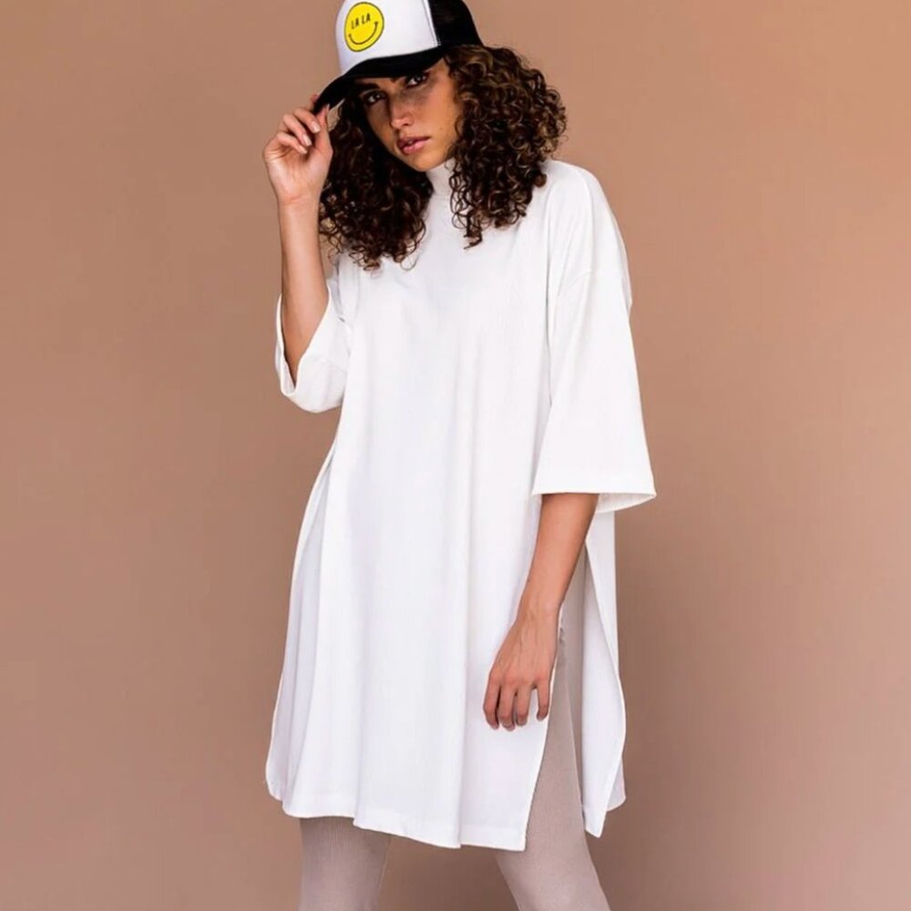 Lala Icon Mock Neck Top in White - Size Medium